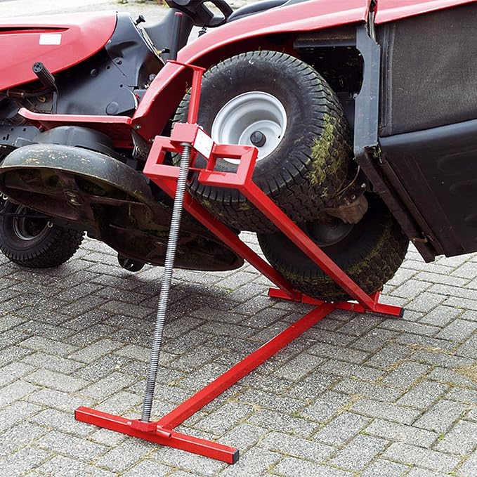 Ride on Lawn Mower Jack Lift, 800 Lbs Capacity Lawn Tractor Lifter Telescopic Maintenance Jack for Lawn Mowers and Garden Tractors, Lawn Tractor + 45°Tilt Adjustable (Red)
