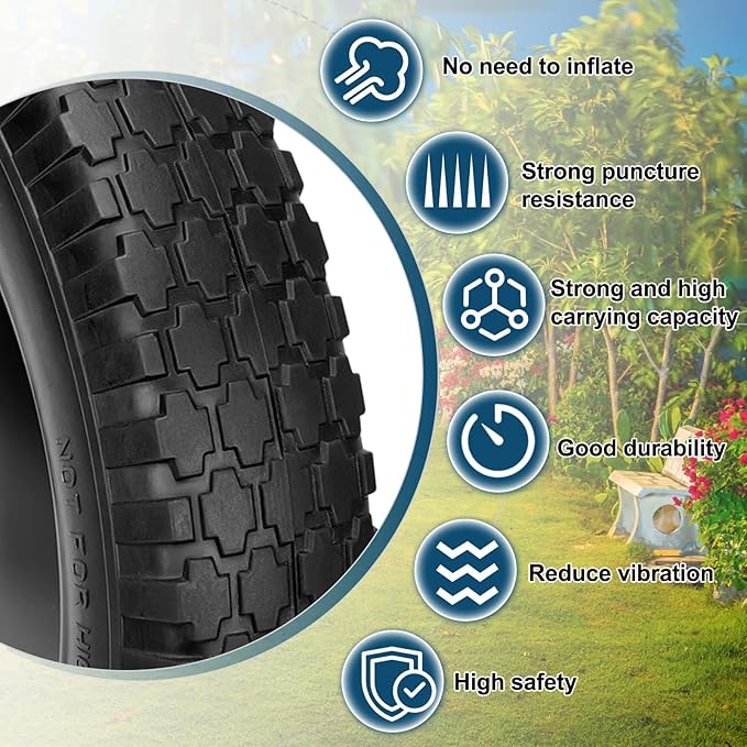 4.80/4.00-8" Flat Free Tire and Wheel 14.5" Solid Flat-Free Replacement Tire with 5/8"& 3/4" Axle Borehole, Adjustable Centered Hub 3-7" for Wheelbarrow Garden Trailer and Trolley by Cenipar