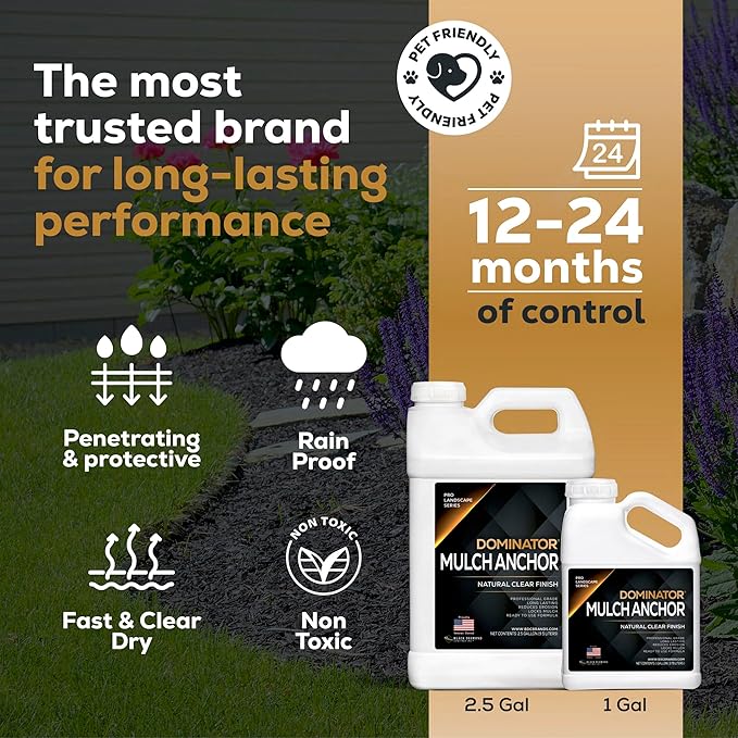 Dominator Mulch Anchor 1 Gallon - Mulch Glue & Gravel Binder, Rock Glue for Landscaping, Pea Gravel & Bark, Strong Stabilizer & Stone Glue Adhesive, Ready to Use, Made in US
