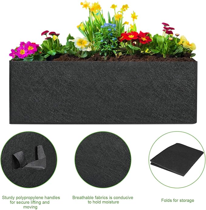 ANGELIOX 1 Pack 38 Gallon Grow Bags, 400g Thickened Nonwoven Fabric Raised Garden Bed Square Flower Planter Containers for Carrot Onion,Flowers,Fruit/Growing Pots with Handles(120x60x20cm)
