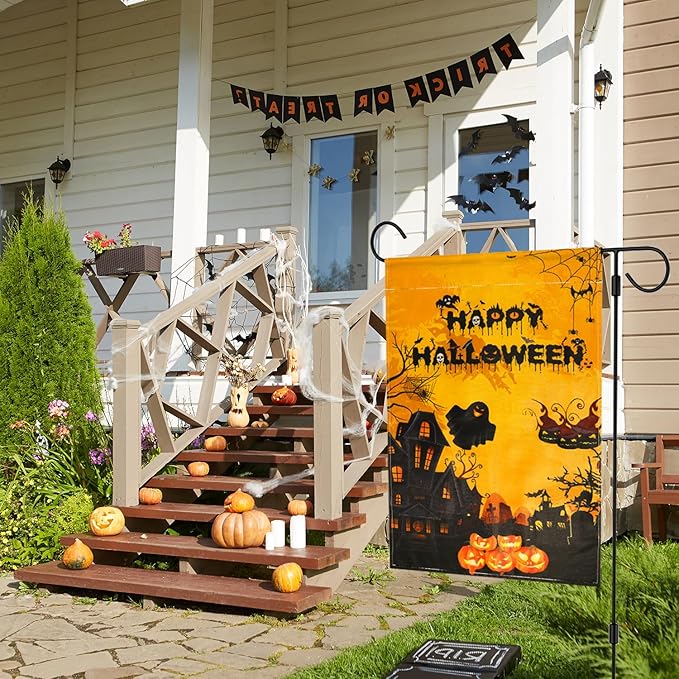 Halloween Holiday Garden Flags 12x18 Inch Vertical Double Sided Pumpkin Lantern Spider Web Ghost Flags for Home Yard Lawn Outdoor Decorations