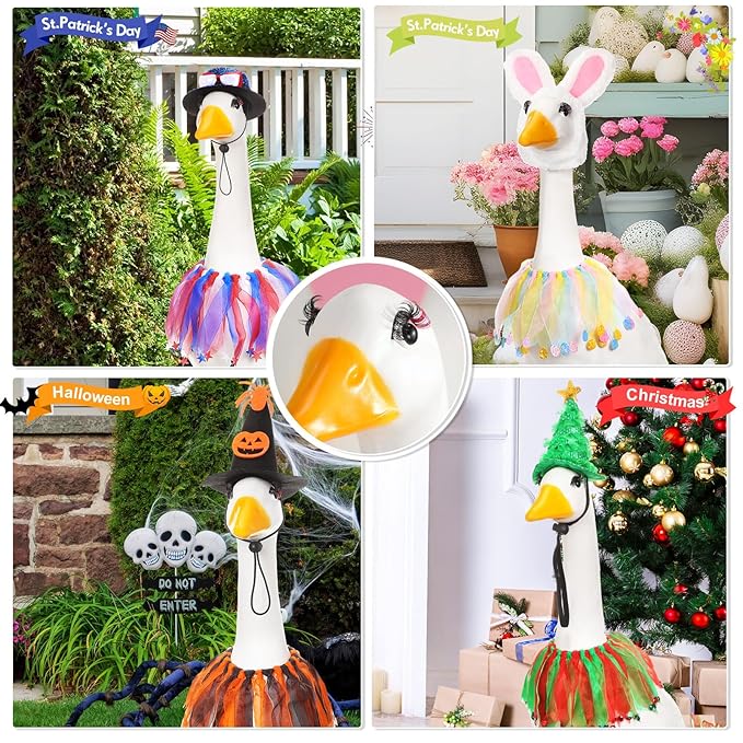Geelin 7 Pcs Porch Goose Outfit Eyelash for 23/17'' Plastic Lawn Goose Statue Mink Fake Lashes with Color End 3D Salon Eyelashes Reusable for Lawn Patio Art Decoration
