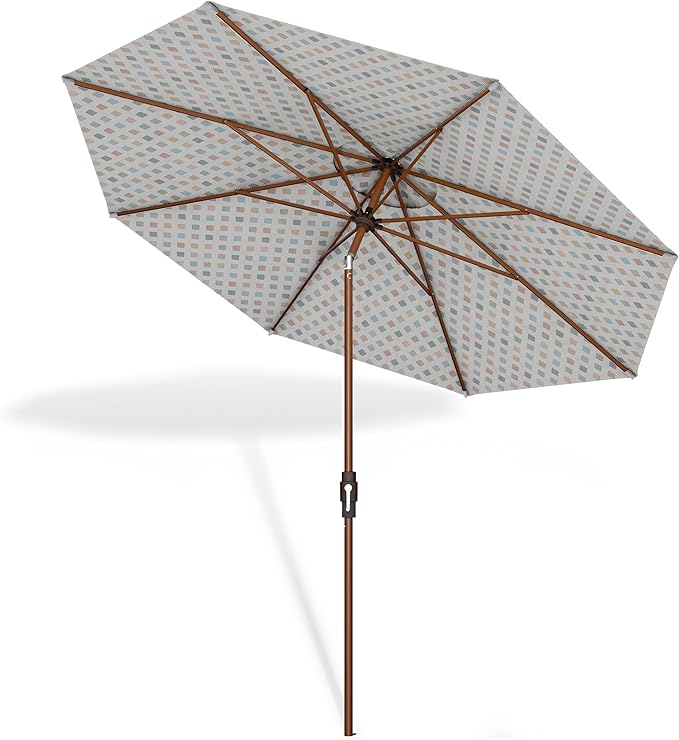 Midtown Umbrellas Sunbrella Umbrella Outdoor Patio Umbrella 2-9 Feet in Infused Gem Acrylic Fabric, Auto-Tilt Aluminum Frame For Backyard Umbrella, Deck Umbrella & Porch Umbrella - Wooden Pole