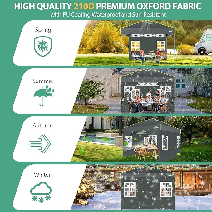 COBIZI 10x10 Pop up Canopy Tent with Sidewalls One Person Setup, Easy Outdoor Commercial Event Gazebo Shelter Enclosed Waterproof with Air Vent, 4 Sandbags for Garden,Party,Grey