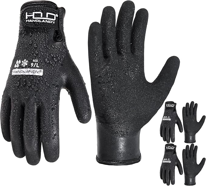 HANDLANDY Waterproof Work Gloves for Cold Weather, Insulated Winter Freezer Work Gloves with Grip for Men & Women