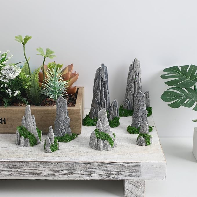 NOLITOY Simulated Rockery Ornaments Set of 8 - Realistic Miniature Garden Decor for Bonsai Home and Office Decoration Perfect for Micro Landscapes