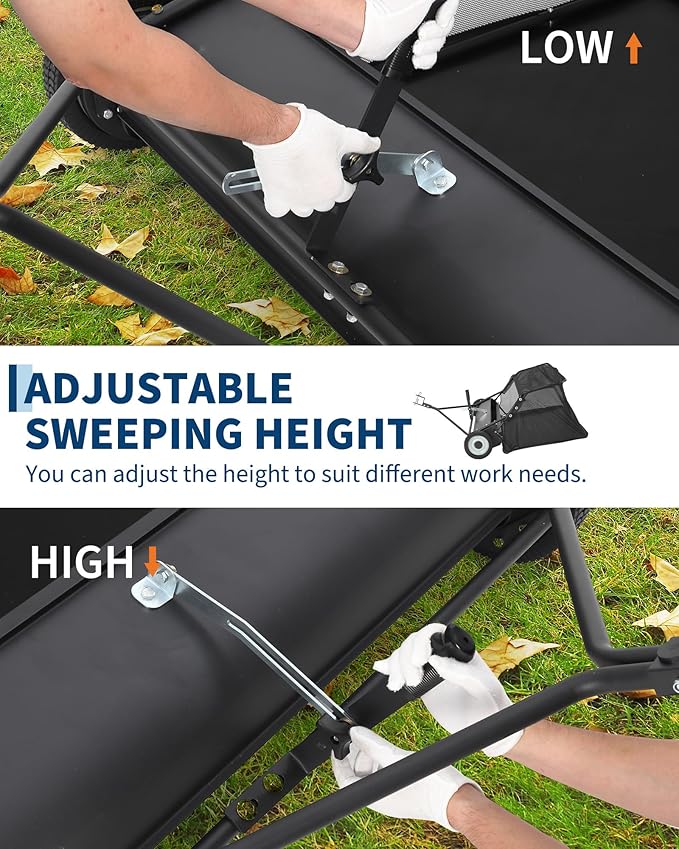 42 in Lawn Sweeper Tow Behind, Pull Behind Yard Sweeper, 21 cu. ft Large Hopper Leaf & Grass Collector, Heavy Duty Garden Sweeper with Adjustable Sweeping Height for Yard, Lawn, Farm