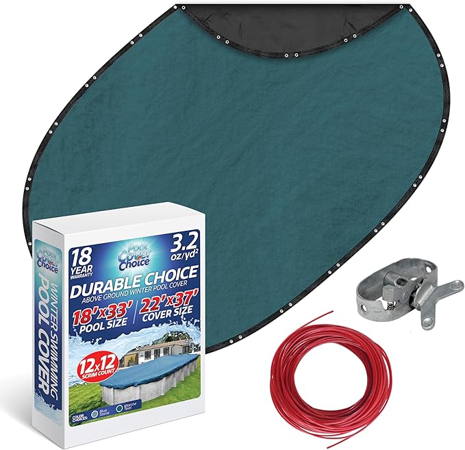 Winter Swimming Pool Cover for 18 ft x 33 ft Aboveground Oval Pool Size, Durable Choice Series, Solid Material, Color - Marine Teal, Pool Cover Choice 391833-4CHOICE