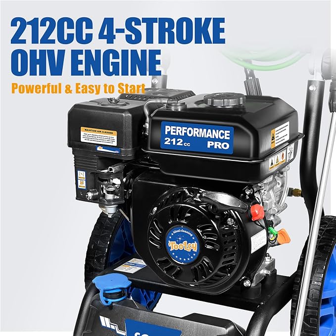 TOOLCY Gas Pressure Washer 3400 PSI & 2.8 GPM, High-Performance 212cc Engine, Foldable Handle, Reinforced Pump, 35FT Extended Power Hose, Kink-Less Swivel Gun with & 5 Nozzles, for Driveways/Patios