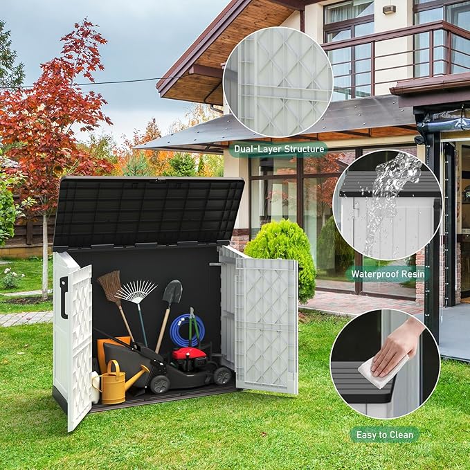 KAMABOKO Outdoor Storage Cabinet 36 Cu.Ft Outdoor Trash Can Storage Shed Waterproof Horizontal Storage Shed Outdoor Storage for Backyard, Patio, Poolside (White)