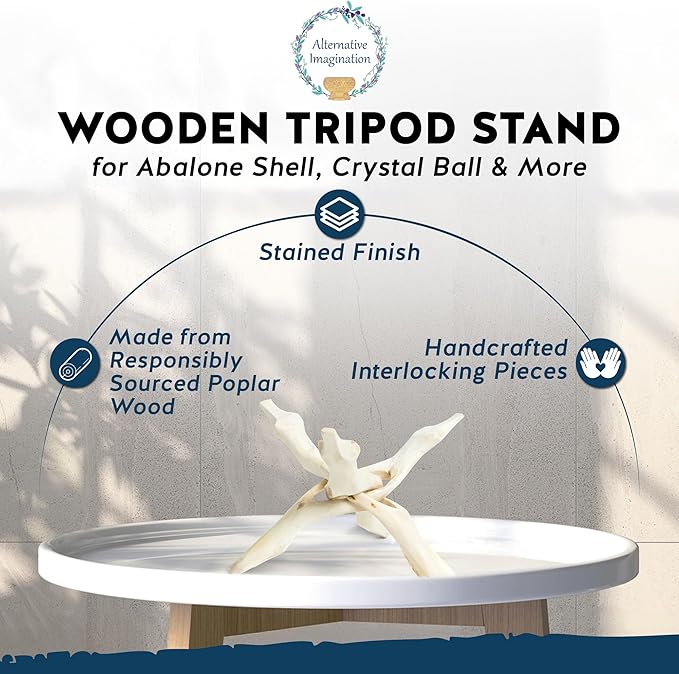 Alternative Imagination 8” Natural Wooden Tripod Stand - Home Decor Holder for Abalone Shell, Crystal Ball, Trinket Dish, Jewelry Dish, Key Bowl, Geode, and More