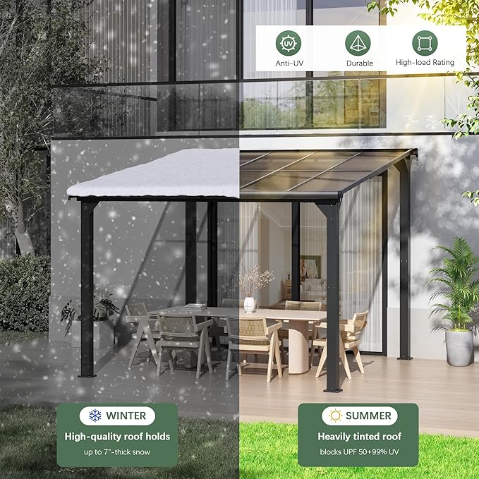 Gazebo, Wall Mounted Gazebos on Clearance, Outdoor Lean to Gazebo Awnings for Patio, Deck, Porch, Backyard (10 x 10)