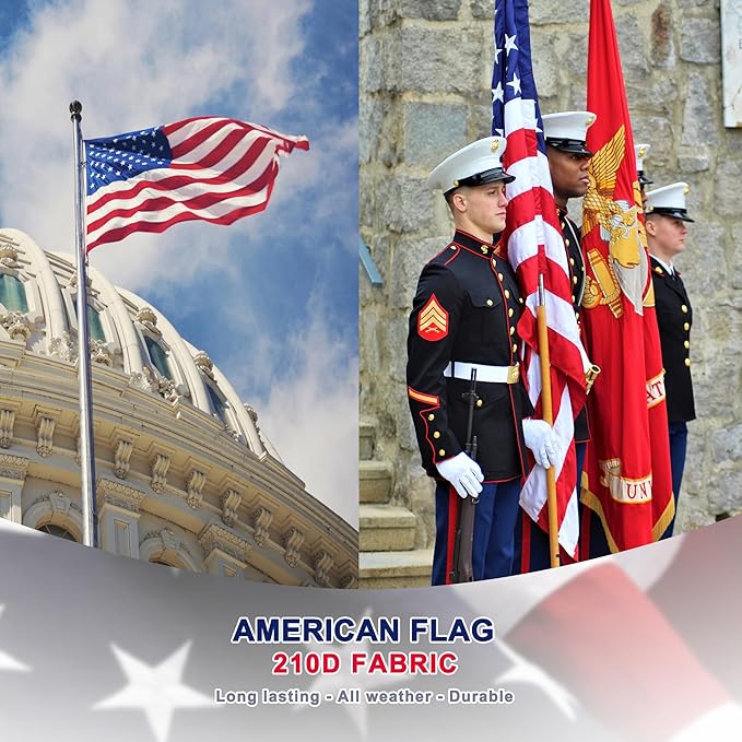 American Flag 4x6 ft for Outside, Heavy Duty US Longest Lasting, Tough 210D US Flags with Embroidered Stars, Sewn Stripes, Brass Grommets, Indoor/Outdoor All Weather Use