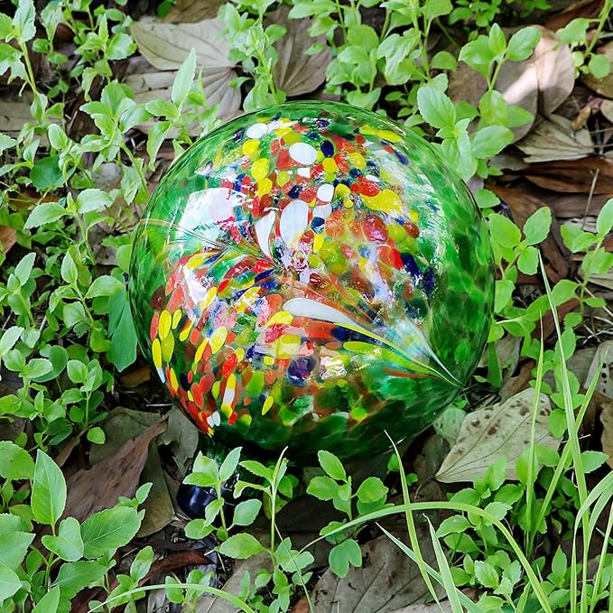 10 Inch Gazing Balls for Garden, Hand Blown Indoor Outdoor Glass Garden Globes Balls for Outside Festive Yard Lawn Ornaments Decoration (Green)