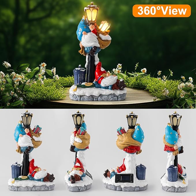 WINTS Solar Garden Gnome,Outdoor Gnome with Solar Lights Decor for Patio,Lawn,Yard,Balcony,Funny Gnomes Gifts for Women,Housewarming,Birthday