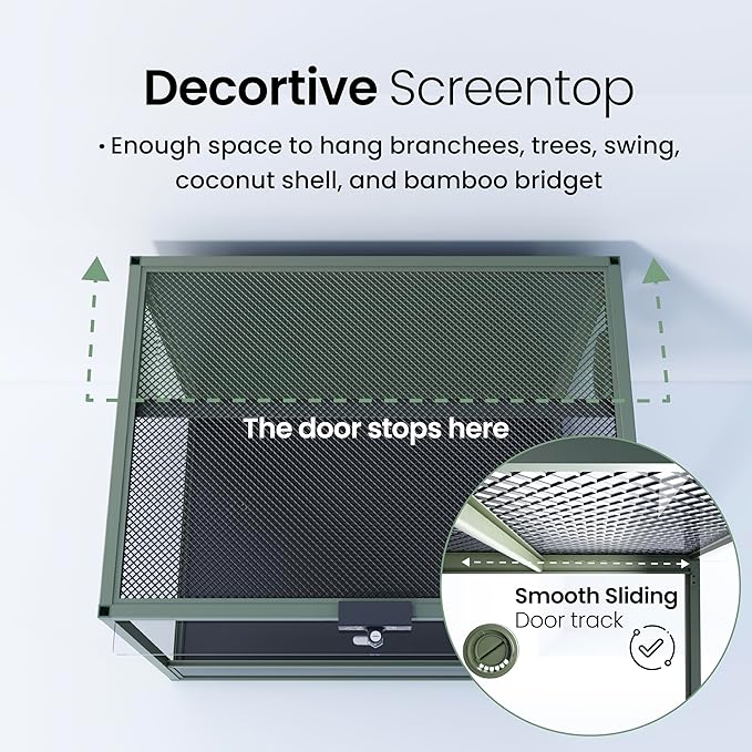 MagicCube 18'' x 18'' x 18'' Reptile Tank with Lock, 24 Gallon Reptile Terrarium with Flip-Up Tempered Glass Door, Top Screen Ventilation for Leopard Gecko - Bottom Not Leakproof