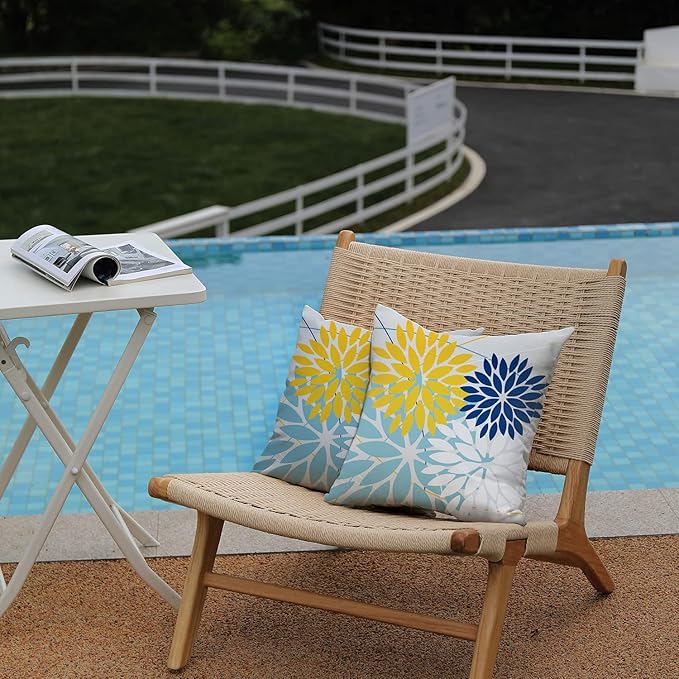 DFXSZ Outdoor Throw Pillow Covers 18x18 Inch Set of 2 Waterproof Spring Summer Geometric Elegant Yellow Blue Outdoor Pillow Covers for Patio Funiture Garden Couch 158W18