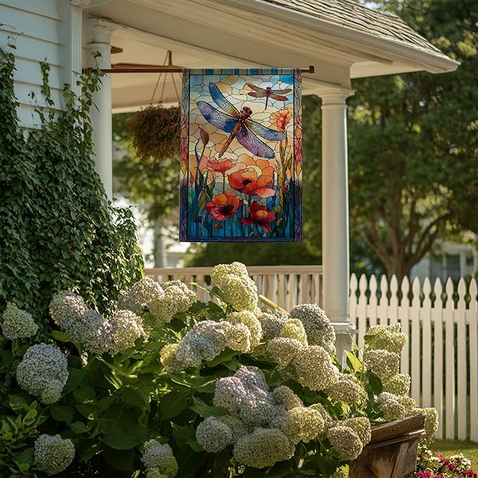 Garden Flags, Dragonfly Garden Flag, Stained Glass Style Dragonfly Floral Flag Double-Sided Flags for Farmhouse Yard Outdoor Decoration-12 x 18inch (Dragonfly2)