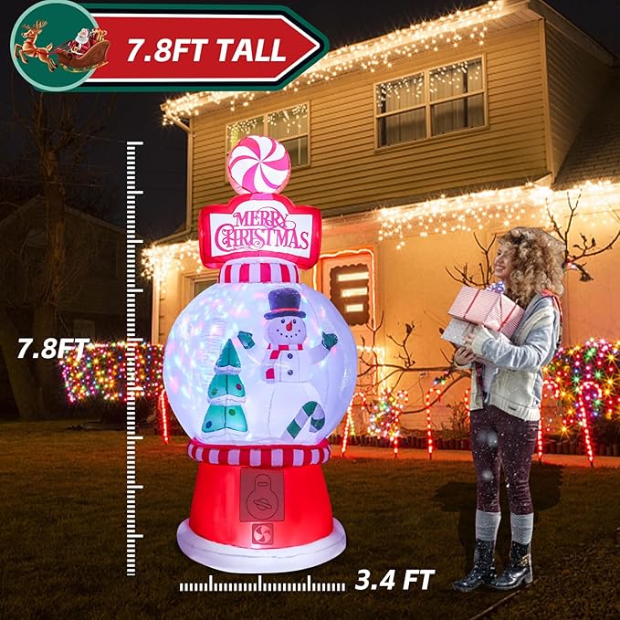 Christmas Inflatables Outdoor Decoration 7.8FT Tall Snowman Tree in Snow Globe with Rotating LED Lights Christmas Blow Up for Lawn Garden Holiday Party Yard Xmas Decor