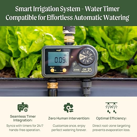 Vego Garden Irrigation Kit - Drip Irrigation System for Raised Garden Beds, Efficient Watering Solution for Vegetables, Flowers, and Plants, Easy DIY Installation (Small)