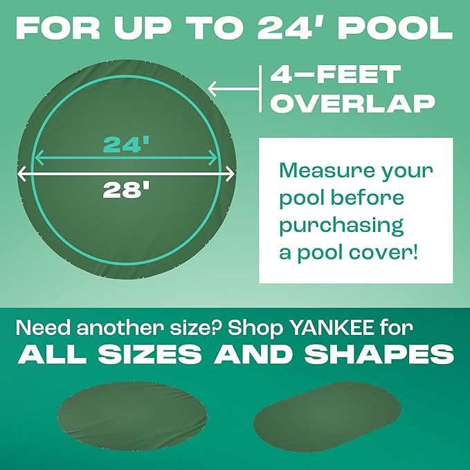 Yankee Emerald Series Pool Covers for Above Ground Pools | Round 24 ft Swimming Pool Cover w/Steel-Core Cable, Winch for Winterization | 9 mil Medium-Thickness for Off-Season, On-Season Protection