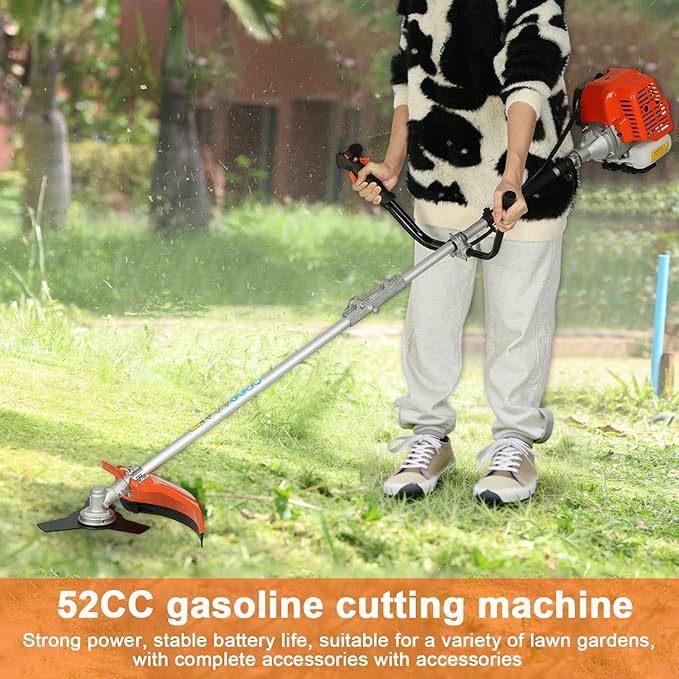 New Weed Eater Gas Powered 52cc 2-Stroke Gas Crank, 2 in 1 Grass Trimmer, Multi-Functional Trimming Tool - String Trimmer, Brush Trimmer (Red2)