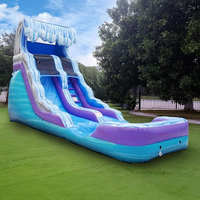 HeroKiddo Ocean Wave 16' Commercial Grade Inflatable Water Slide with Attached Pool and Drainage for Kids and Adults (with Blower), Outdoor Indoor, Birthday Party, Rental Quality, Big Inflatable