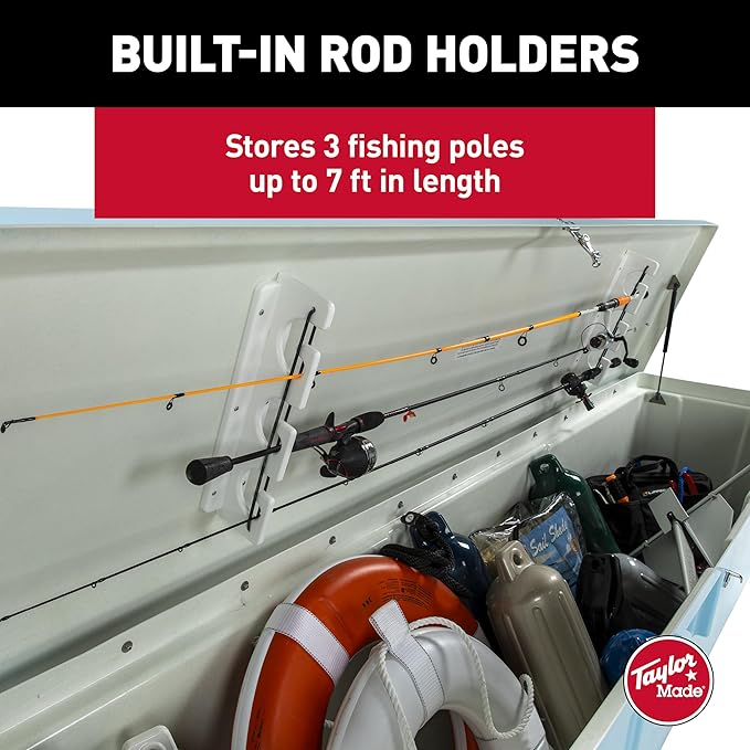 Taylor Made Stow N’ Go Fisherman’s Fiberglass Dock Box, Extra Large (24" H X 95" W X 22" D), Ice Blue, Smooth Interior Finish, Lockable Latch, Stainless-Steel Hardware - 83560IB