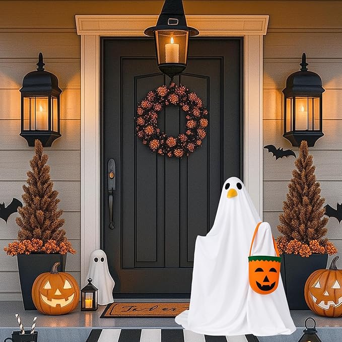 Halloween Porch Goose Outfit Ghost Goose Clothes for 23'' Cement Plastic Geese Silly Lawn Geese Yard Outdoor Decoration
