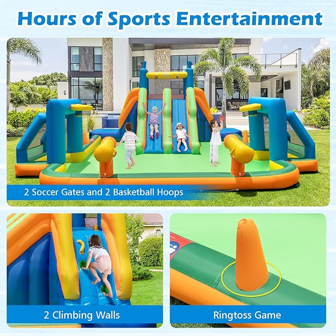 BOUNTECH Inflatable Water Slide, 19x17FT Kids Mega Waterslide Park w/Dual Slides for Racing Fun, 1100W Blower, Splash Pool, Blow up Water Slides for Big Kids and Adults Outdoor Backyard Party Gifts