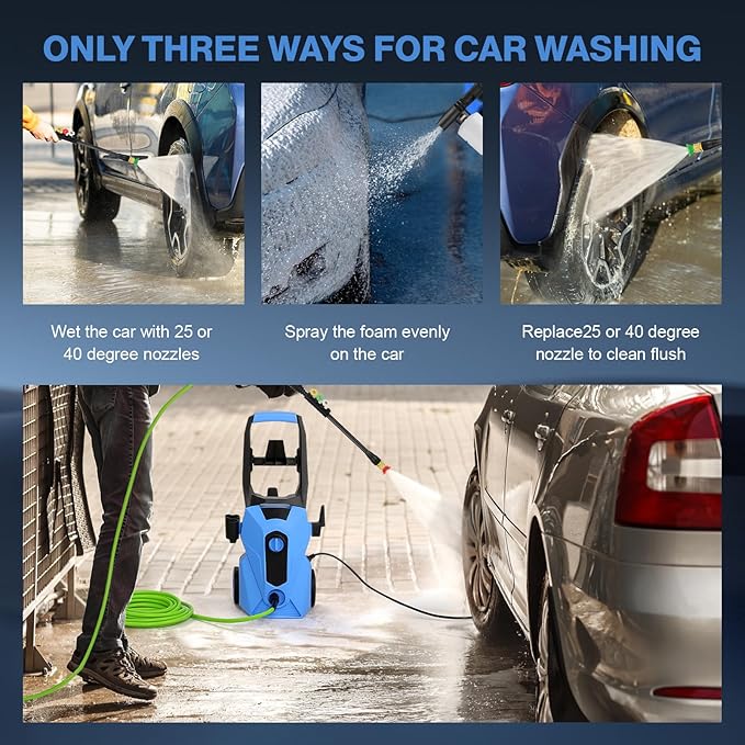 2025 New 5000PSI Electric Pressure Washer, Power Washer with 33FT Resistant Extension Hose and 4 Nozzles, Compatible with Extended Undercarriage Cleaners, Professional Powerwashers for Home/Car(Blue)