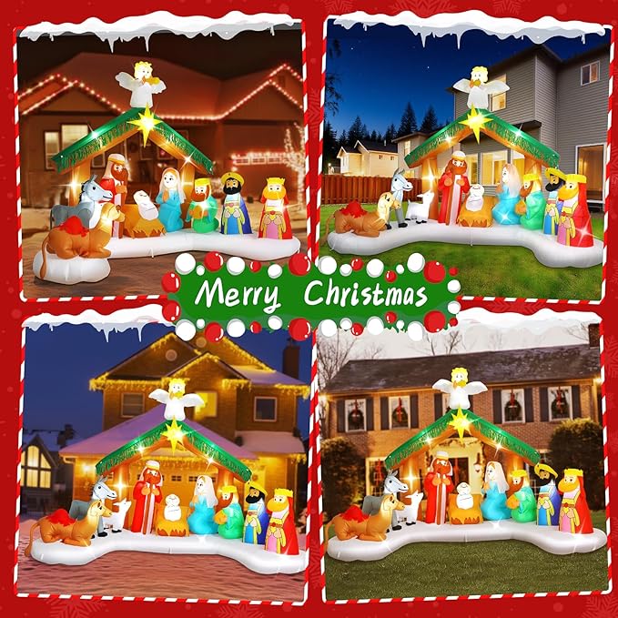 Elegear 12FT Christmas Inflatables Nativity Scene Outdoor Decorations, Giant Christmas Blow Ups Inflatables with Built-in LED Lights & Manger Scene, Large Nativity Set Outdoor for Yard Lawn Xmas Decor