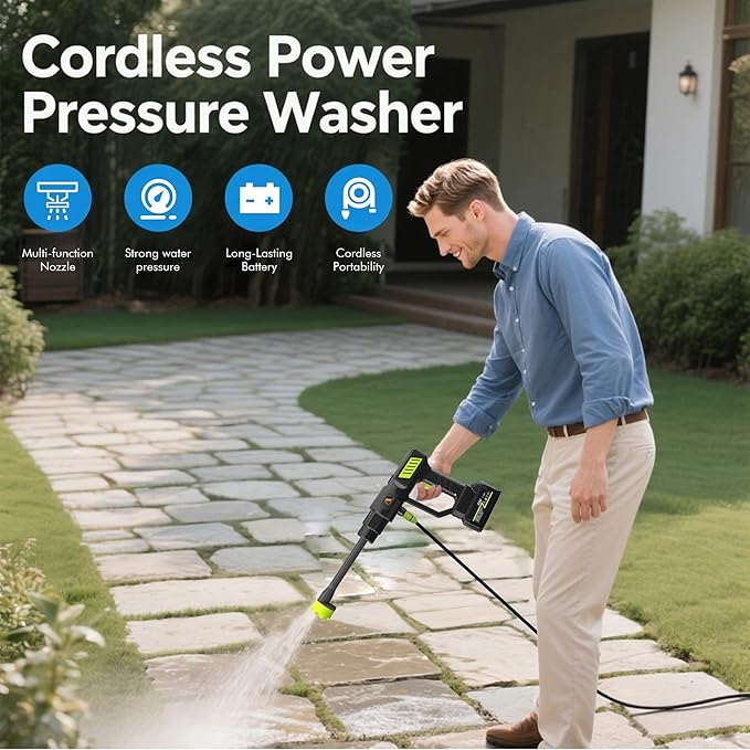 Cordless Pressure Washer Battery Powered; 990 PSI Cordless Power Washer with 4.0Ah Battery&Charge - 6-in-1 Nozzle, Handheld Portable Pressure Washer Cordless & Portable Handheld Power Washer