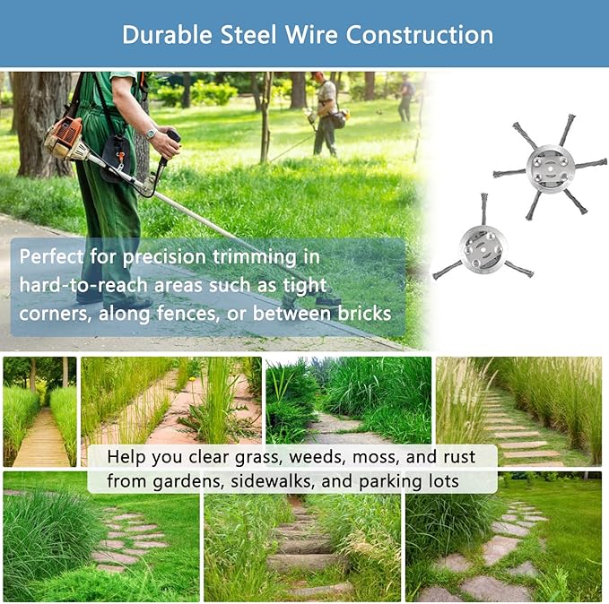 Steel Wire Grass Trimmer Head, 6 Inches Universal Steel Wire Brush Cutter Trimmer Blade for Weed Eater, Metal Wire Trimmer Head, String Trimmer Replacement Head for Lawn Care, Garden, Parking Lot