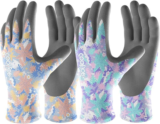 COOLJOB 2 Pairs Colorful Gardening Gloves for Women Ladies, Breathable Rubber Coated for Yard Garden, Outdoor Indoor Protective Work, Small Size, Varied Colors