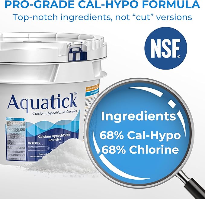 Pro-Grade Chlorine Pool Shock, 68% Cal-Hypo Granular Sanitizer, Prevents Bacteria & Algae, Restores Crystal Clear Water - Shock Treatment, Swimming Pool Chemical - 25Lb