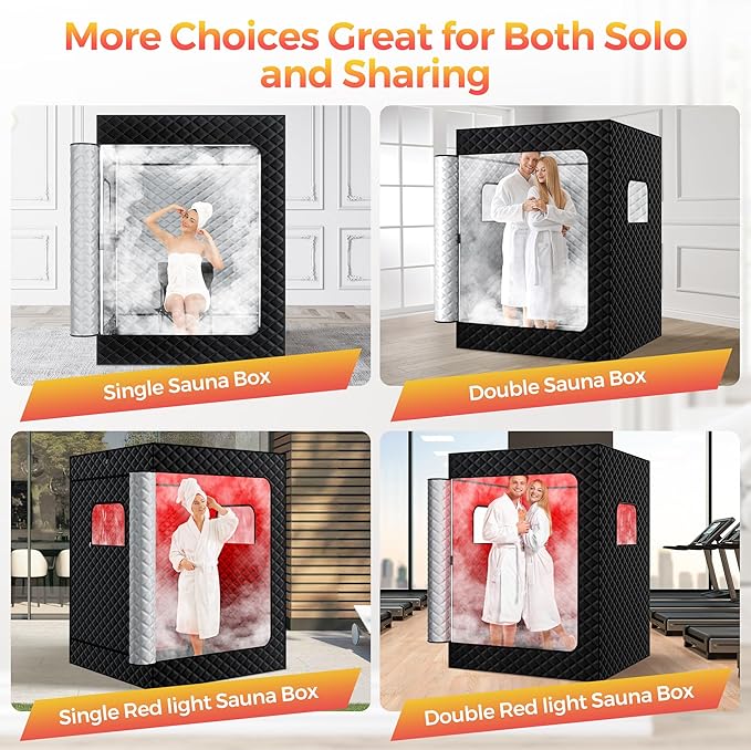 Upgraded 2 Person Sauna Box, Portable Infrared Sauna with 5-Layer Waterproof, 2 Steamers, 2 Folding Chair, 71”x 36”x 49” for Indoor, Outdoor, Gym, Spa, Carbon Black