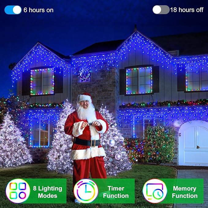 1620 LED Christma Lights with 360 Drops, 164ft Outdoor Hanging lights with 8 Modes & Timer Memory, Outsite Waterproof Curtain String Lights for Front House Fence Tree Holiday Decorations Blue