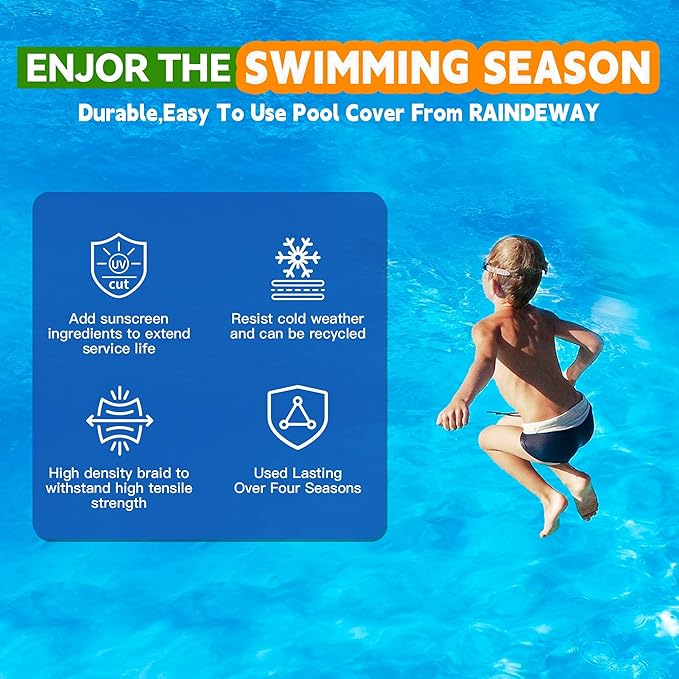 14Ft Pool Covers for(10Ft)Above Ground Pools, Winter Pool Cover,Heavy Duty Above Ground Pool Cover Includes Winch and Cable,UV Protection, Strength&Durability,Blue/Black(Cover Only)