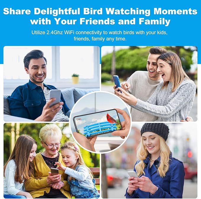 Smart Bird Feeder with Camera Solar Powered & Wireless Outdoor, HD Auto-Capture with Instant Alerts, Live Video Streaming via 2.4G WiFi, Weatherproof Auto-Recording Design, Gift for Bird Lovers