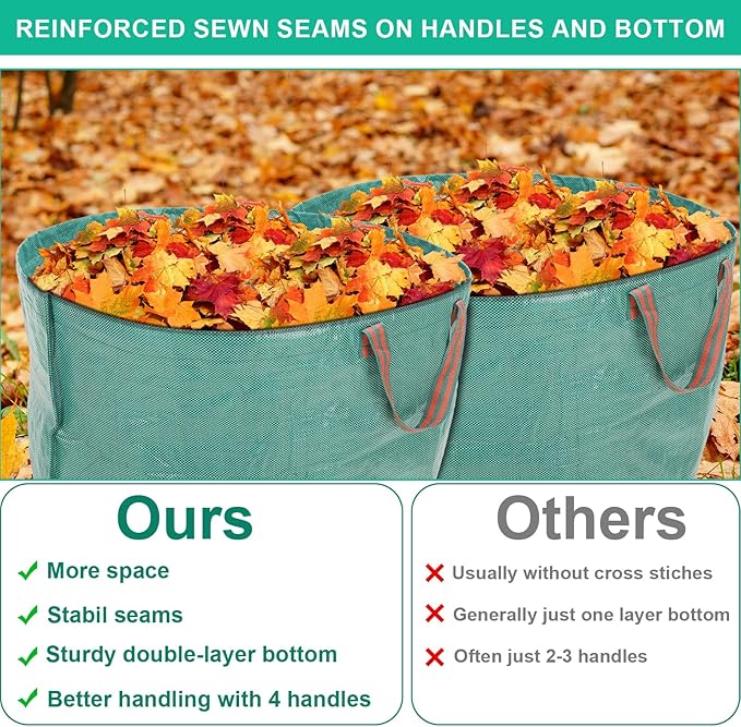 2 PCS 106 Gallon Reusable Lawn and Leaf Bags with 4 Handles, Lawn Pool Garden Heavy Duty Yard Waste Bags for Leaves, Trash, Yard Waste (Green)