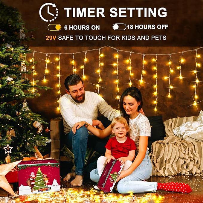 KNONEW 164FT 1600 LED Christmas Lights Outdoor Decoration with 320 Drops Timer 8 Modes Hanging Lights Plug in Waterproof Indoor Decor for Holiday Wedding Party Window (Warm White)