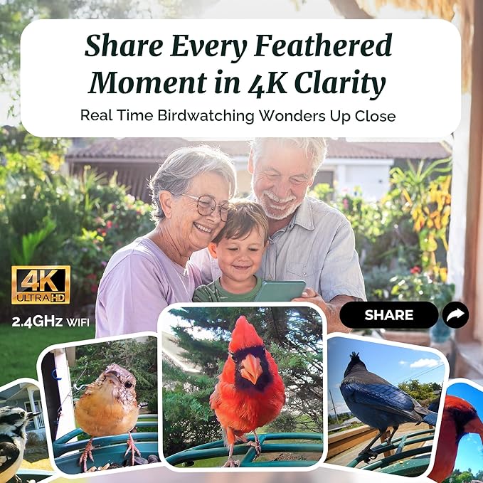 Beako™ Smart Bird Feeder with 4K Camera Solar Powered for Outdoors - Ultra HD Live Stream, Enhanced AI Identification 10,000+ Bird Species, Real-Time Motion Detection, Easy Setup & Refilling