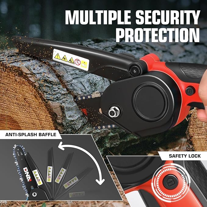 DNA MOTORING Mini Chainsaw, 6 Inch Electric Chain saw Cordless Handheld Chainsaw w/ 2 20V 2000mAh Batteries, Small Handheld Battery Powered Super Saw for Tree Trimming, Wood Cutting, TOOLS-00727-RD