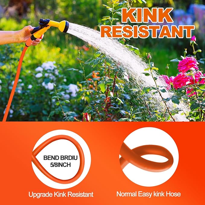 YOTOO Heavy Duty Hybrid Garden Lead in Water Hose 5/8-Inch by 6-Feet 150 PSI, Kink Resistant, All-Weather Flexible with Swivel Grip Handle and 3/4" GHT Solid Brass Fittings, Orange