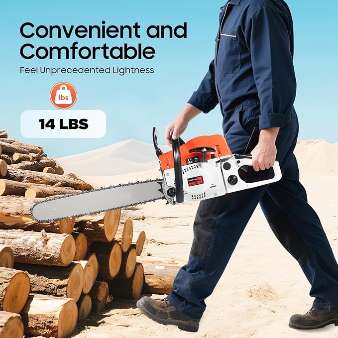 20 Inch Gas Chainsaw 52CC 2KW Petrol Chainsaws 2-Stroke Engine Chainsaw Chain Saw Set for Cutting Wood Outdoor Home Farm (Red)