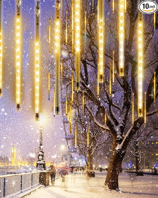 Flacchi Warm White 10 Tubes 240 LED Raindrop Meteor Shower Icicle Lights with Timer Function Cascading Falling Rain Lights for Holiday Party Christmas Decorations