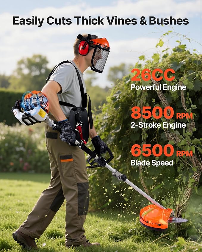 Gas Chainsaw with Extension Pole VEVOR, Top Handle 12 Inch, 26cc 2-Cycle 7-in-1 Pole Saw Multi-Tool w/Safety Gear—Hedge Trimmer, String Trimmer/Weed Eater, Edger, Brush Cutter (3T/40T)