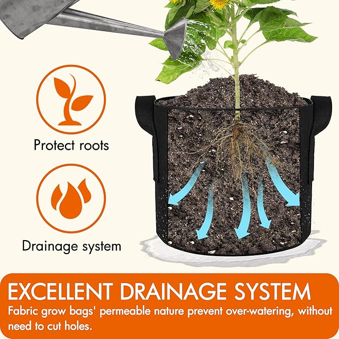 Gardzen 2-Pack 50 Gallon Grow Bags, Aeration Fabric Pots with Handles, Pot for Plants