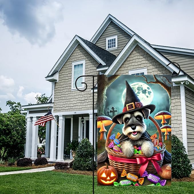 Halloween Cute Garden Flag 12x18 Inch Candy Witch Dog Basket Flag Outdoor Yard Decoration House Banner Porch Lawn Patio Home Decor